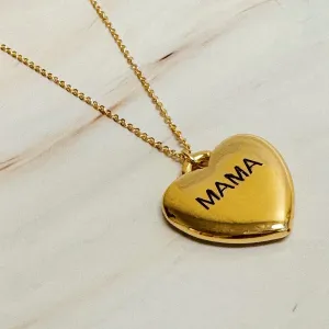 Mama Engraved Heart Pendant Necklace