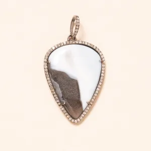 Medium Blue Dendritic Opal set in Silver with Diamonds Pendant