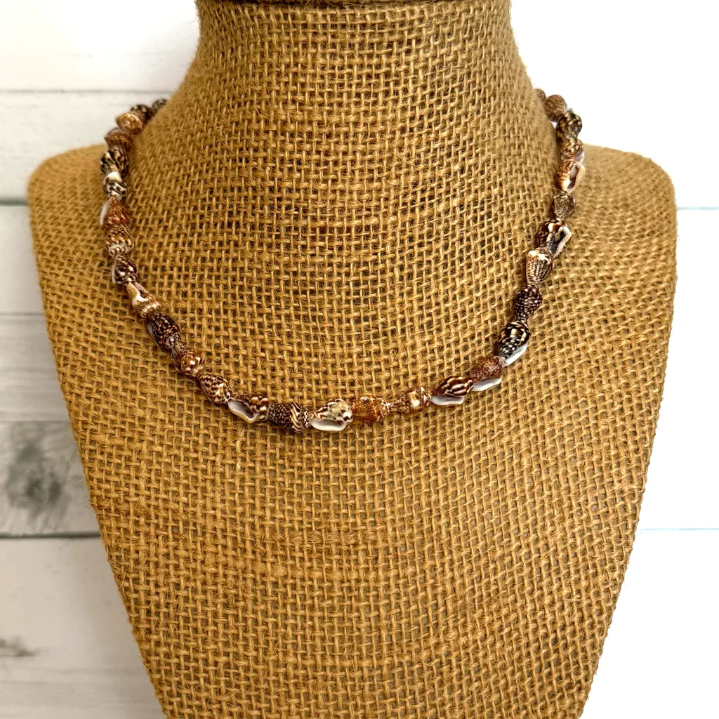 Mens Brown and White Puka Shell Necklace