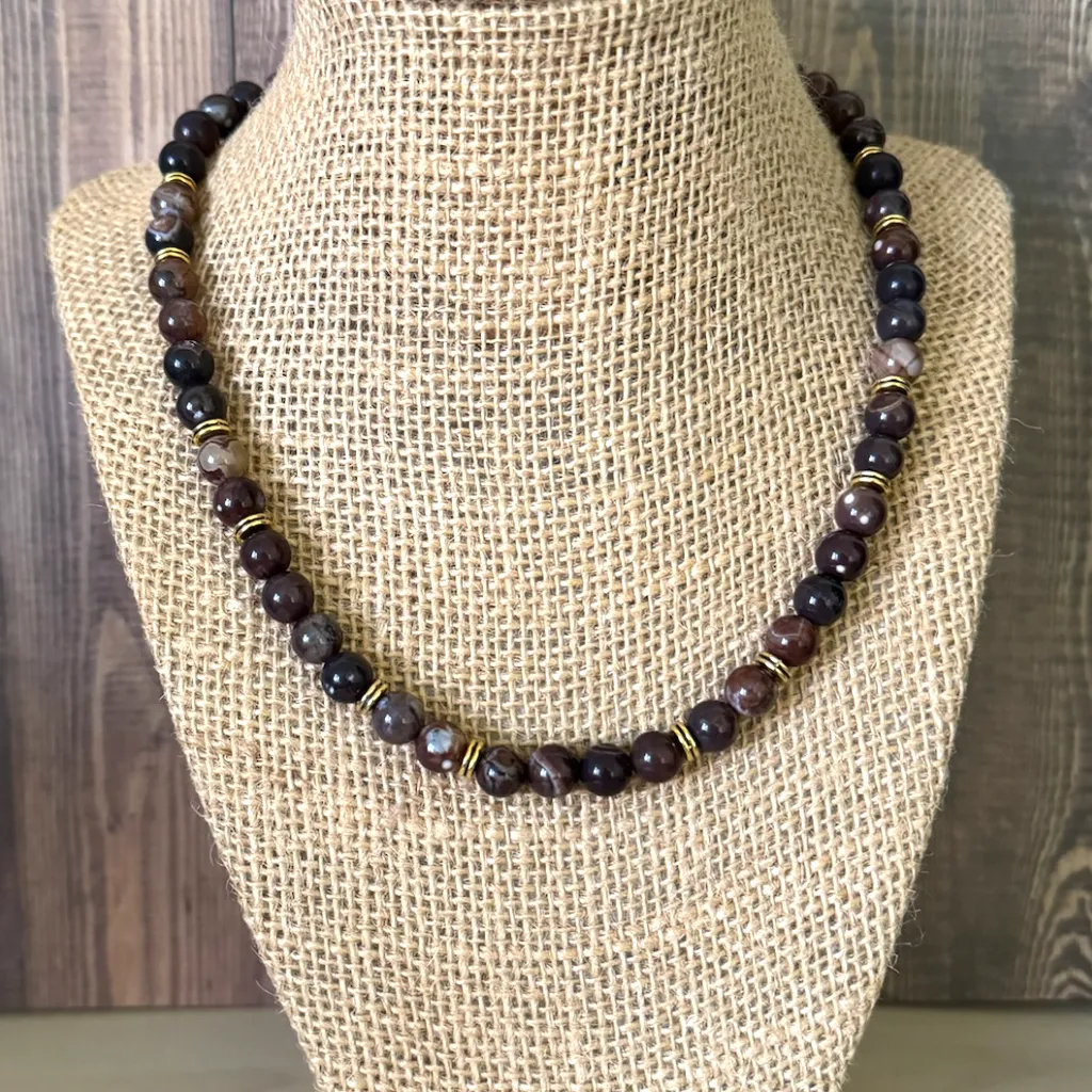 Mens Espresso and Gold Beaded Necklace