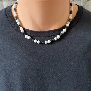 Mens Howlite and Black Lava Necklace