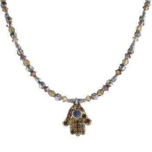 Michal Golan Purple and Brown Hamsa Necklace