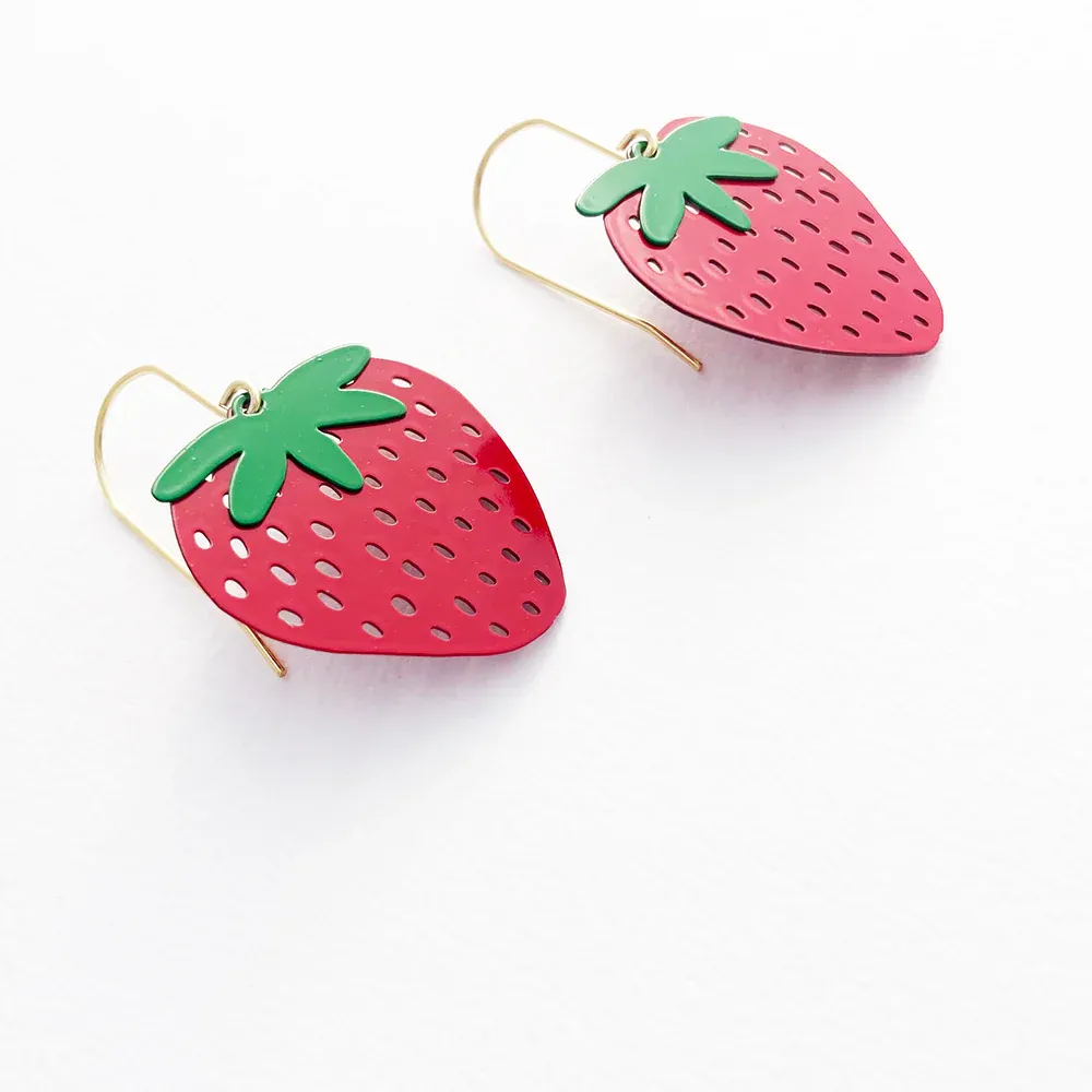 Midi Strawberry Earrings - Red & Green