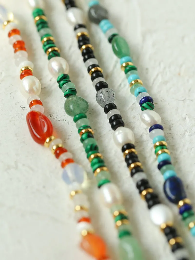 Multiple Irregular Colored Agate Natural Stone Necklace