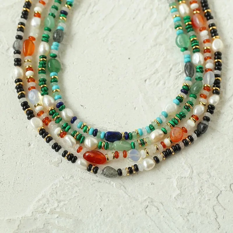 Multiple Irregular Colored Agate Natural Stone Necklace