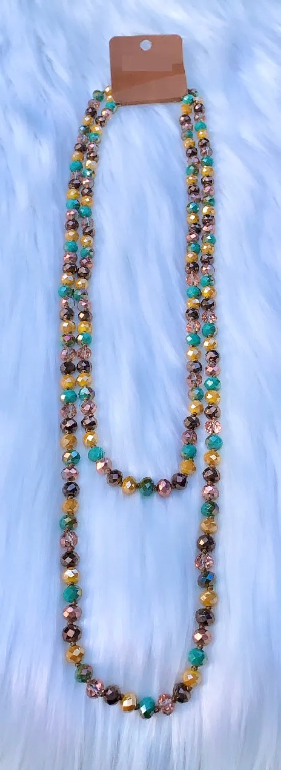 Mustard, Brown, Turquoise Crystal 60" Layering Necklace