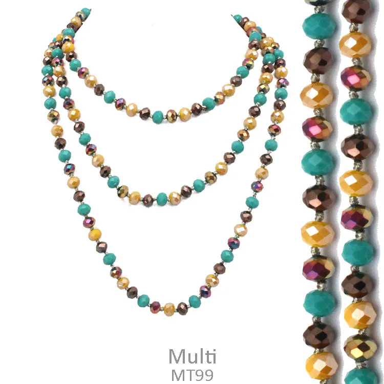 Mustard, Brown, Turquoise Crystal 60" Layering Necklace