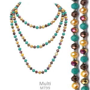 Mustard, Brown, Turquoise Crystal 60" Layering Necklace