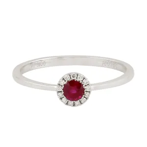 Natural Ruby Pave Diamond 18k White Gold Halo Ring Delicate Jewelry