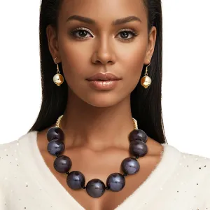 Necklace Black Marble Jumbo Ball Bead Set