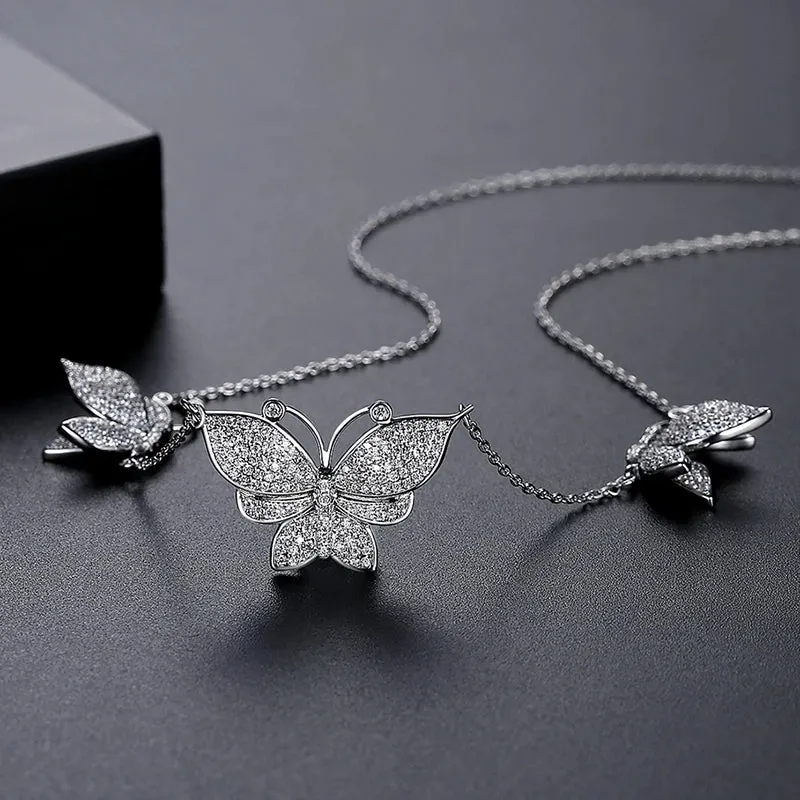 New Shiny CZ Butterfly Necklace