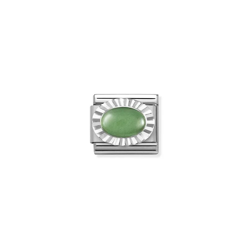 Nomination Composable Link Etched, Oval Green Aventurine Stone, Silver