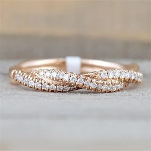 Pattern Twisted Rope Hemp Flowers Ring Plating Rose Gold Silver Micro Cubic Zirconia Tail Fashion Women'S Jewelry