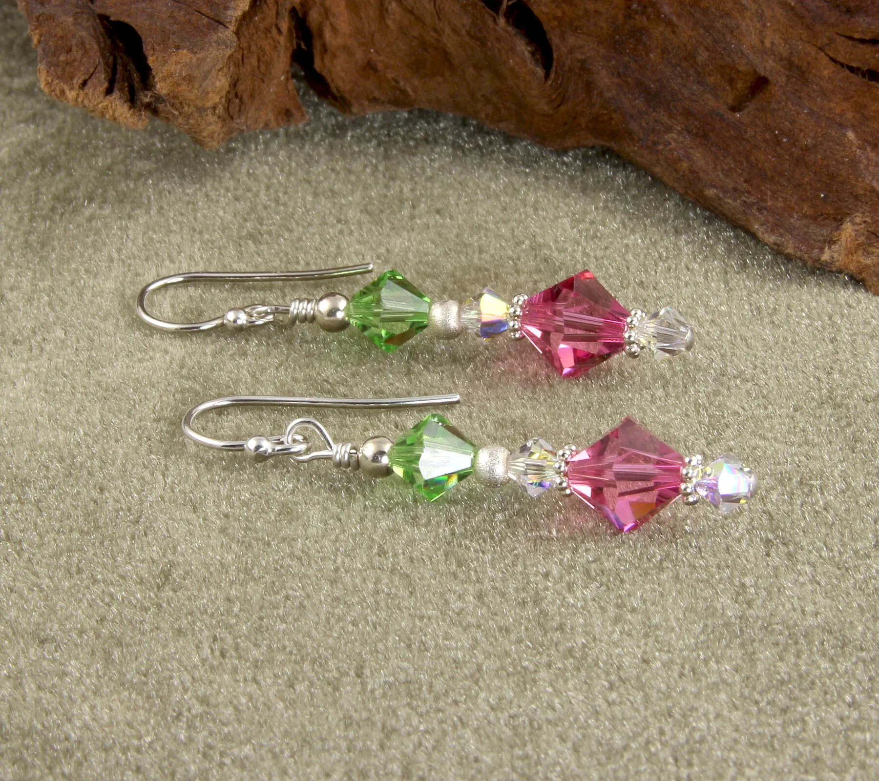 Peridot Pink Crystal Beaded Earrings