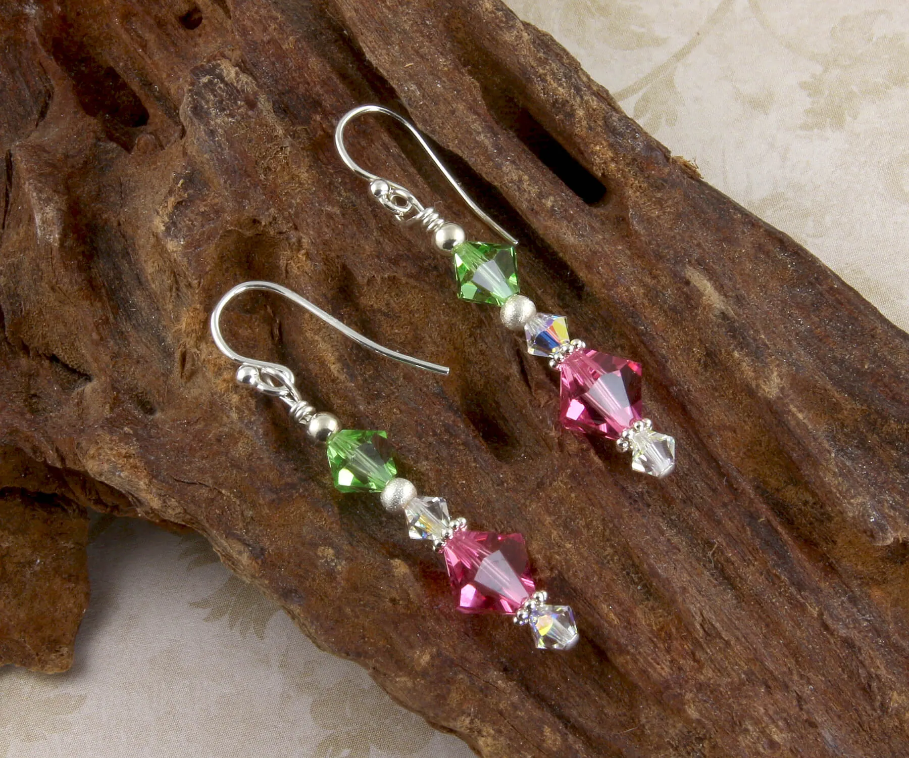 Peridot Pink Crystal Beaded Earrings