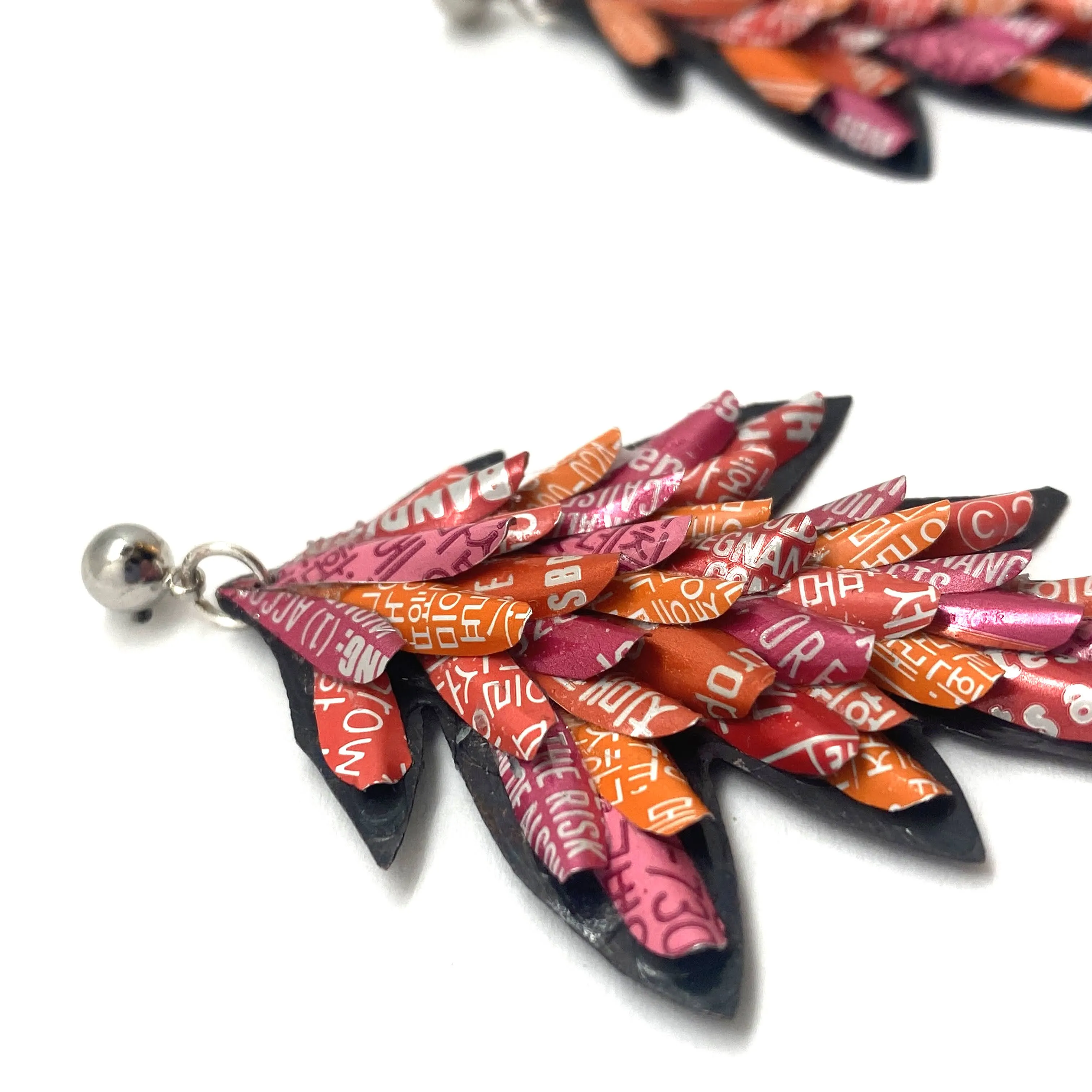 Pink and Orange Layered Aluminum Leaf Earrings