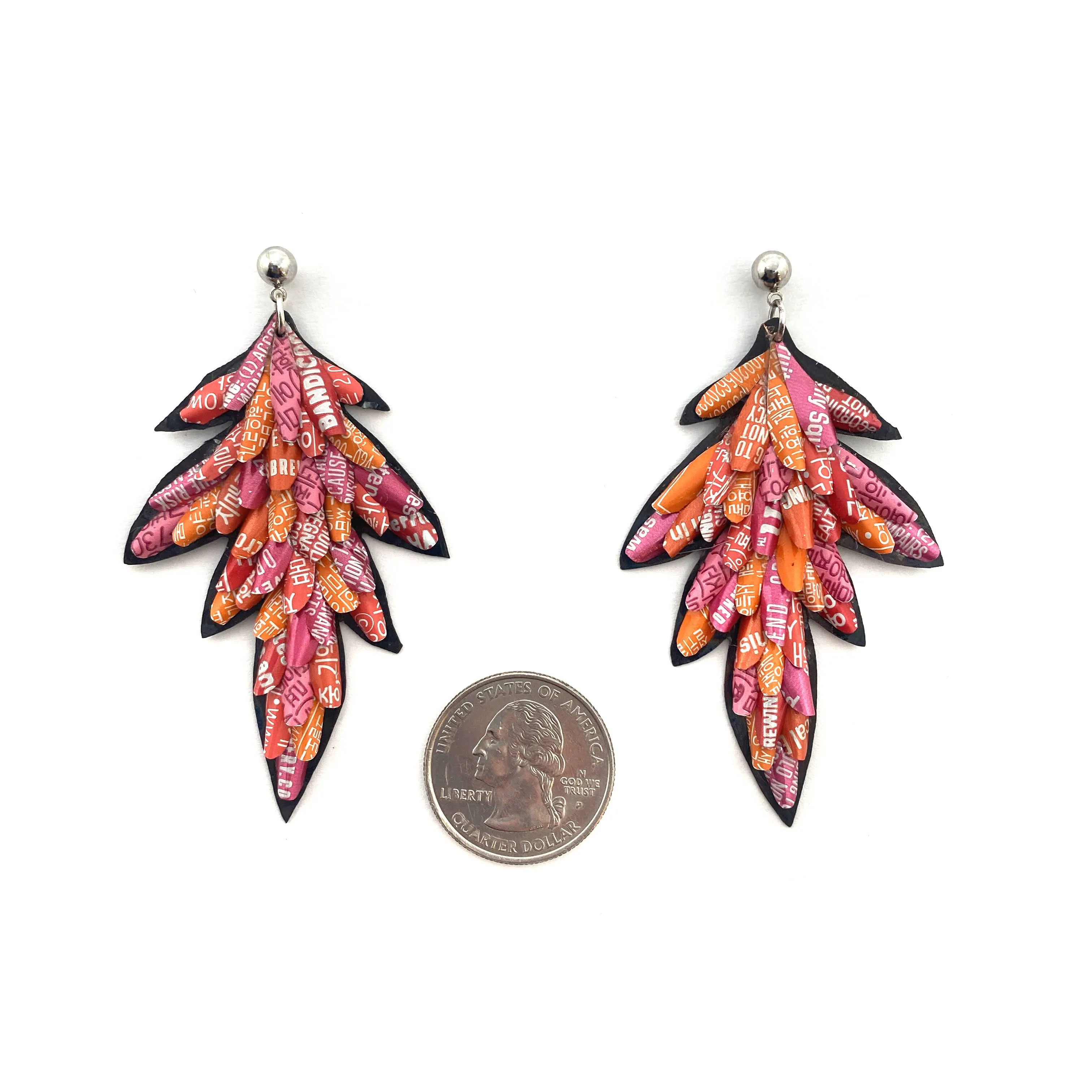 Pink and Orange Layered Aluminum Leaf Earrings