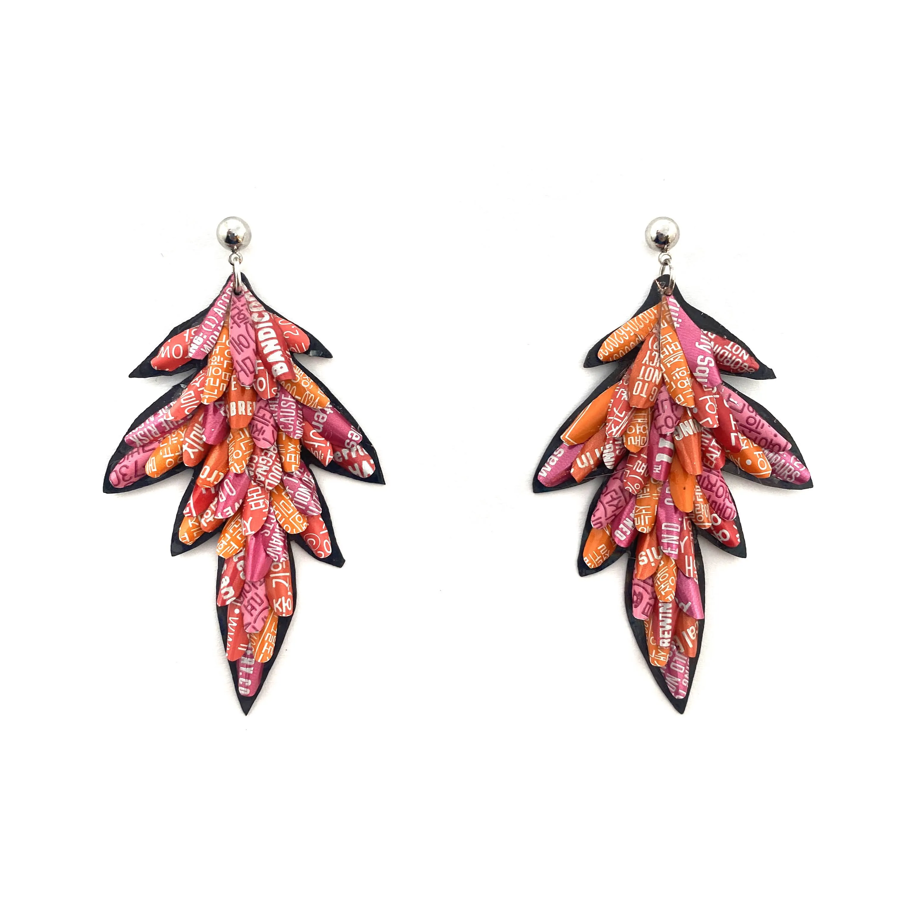 Pink and Orange Layered Aluminum Leaf Earrings