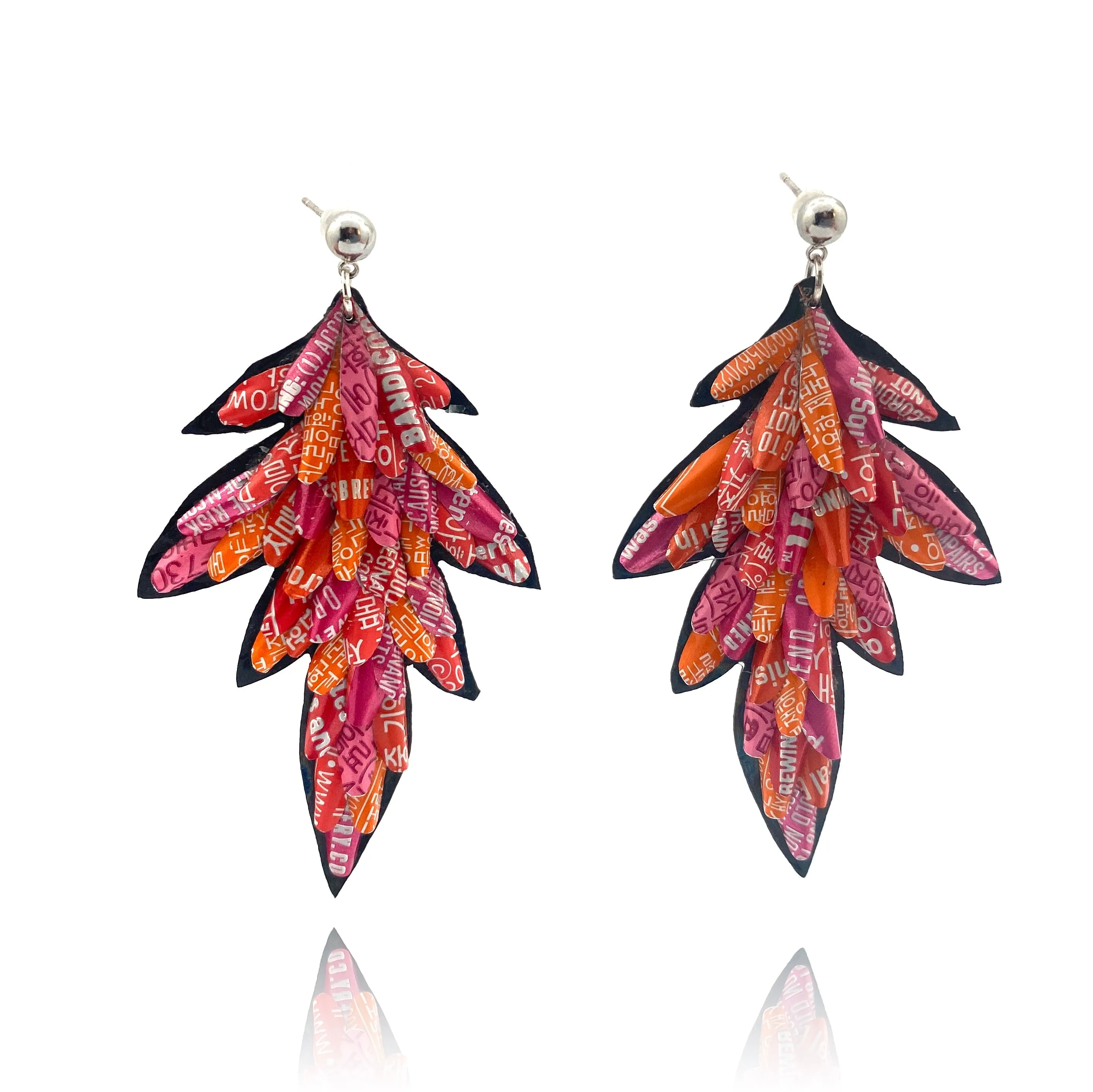 Pink and Orange Layered Aluminum Leaf Earrings