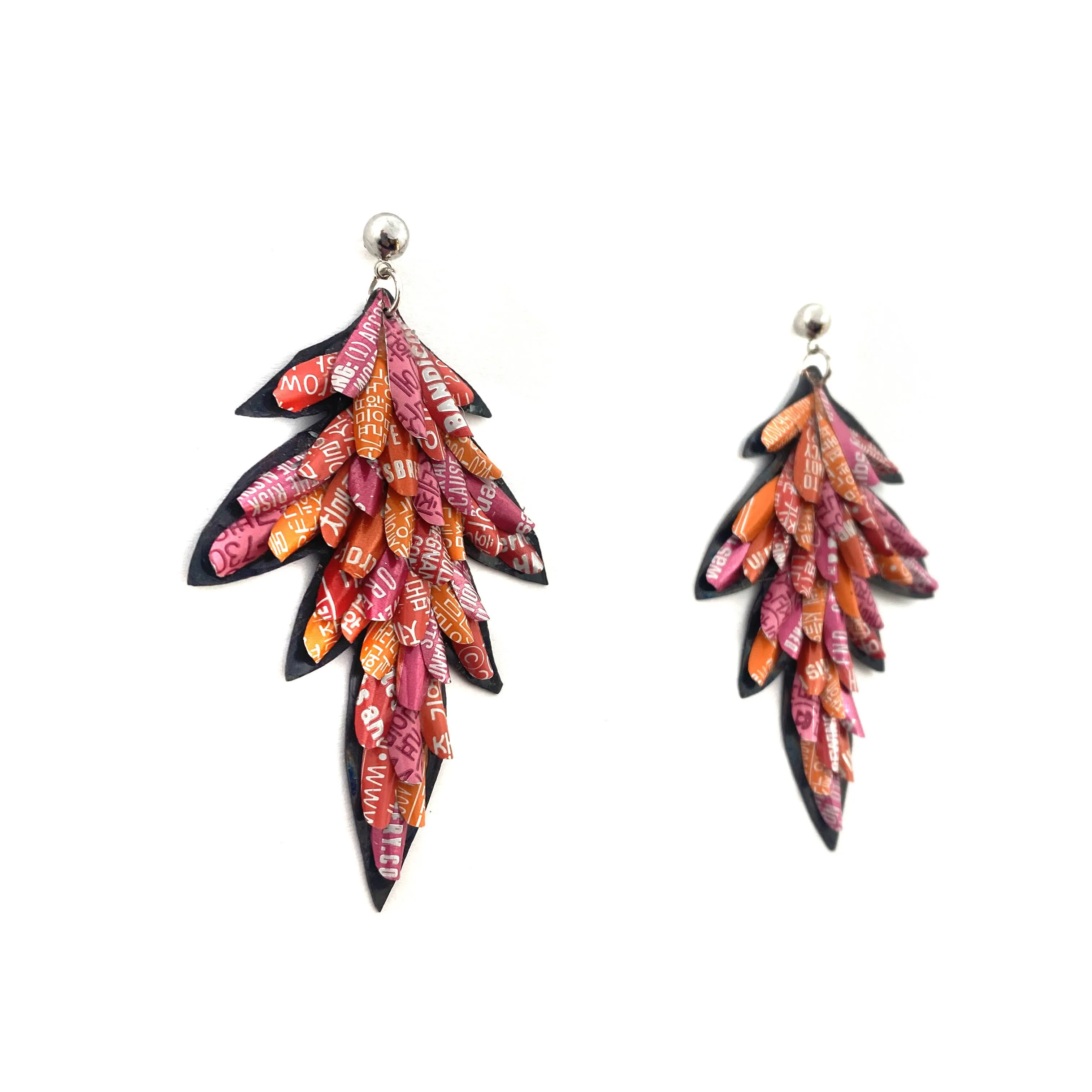 Pink and Orange Layered Aluminum Leaf Earrings