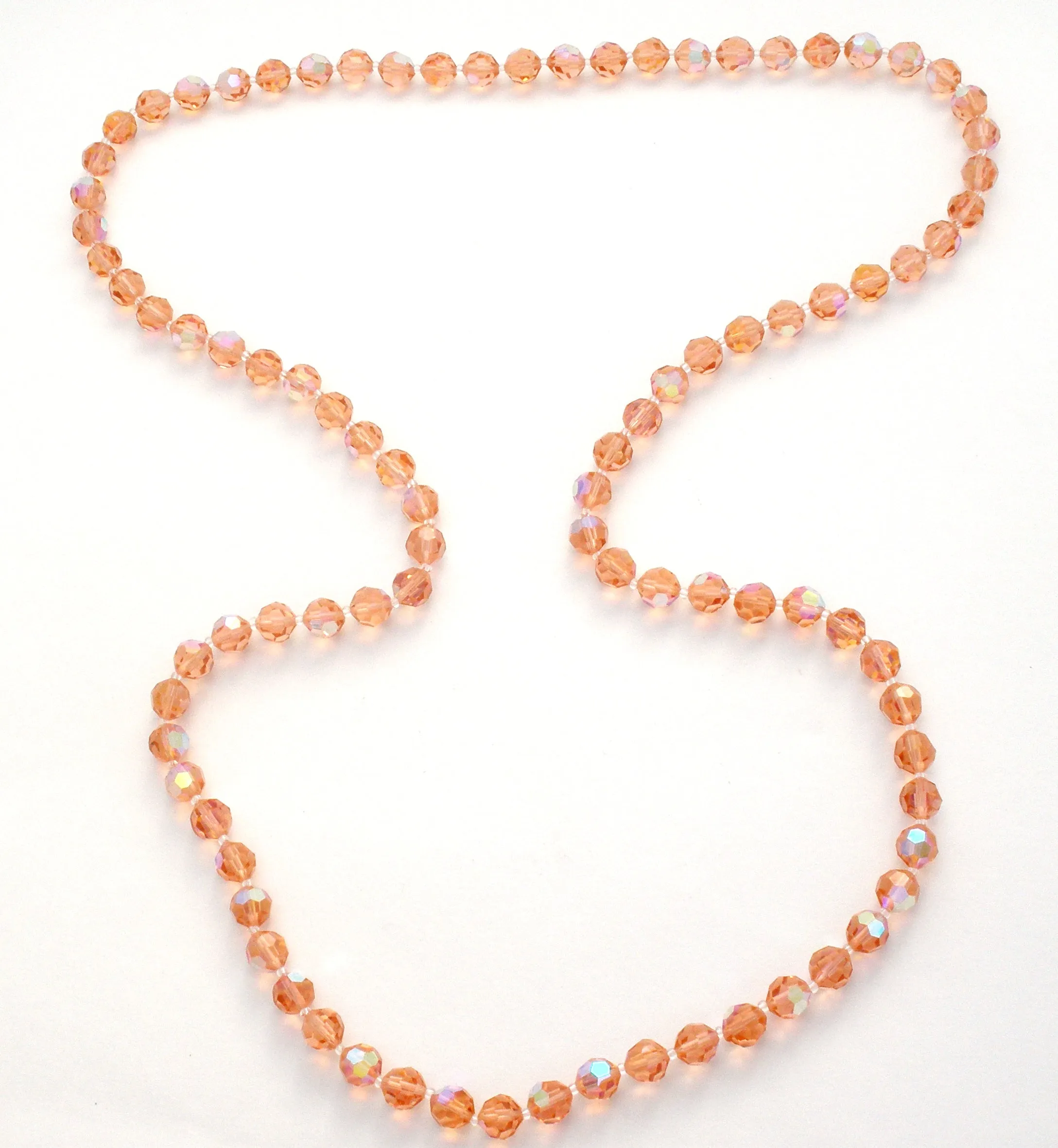 Pink Crystal Bead Necklace 42" Vintage