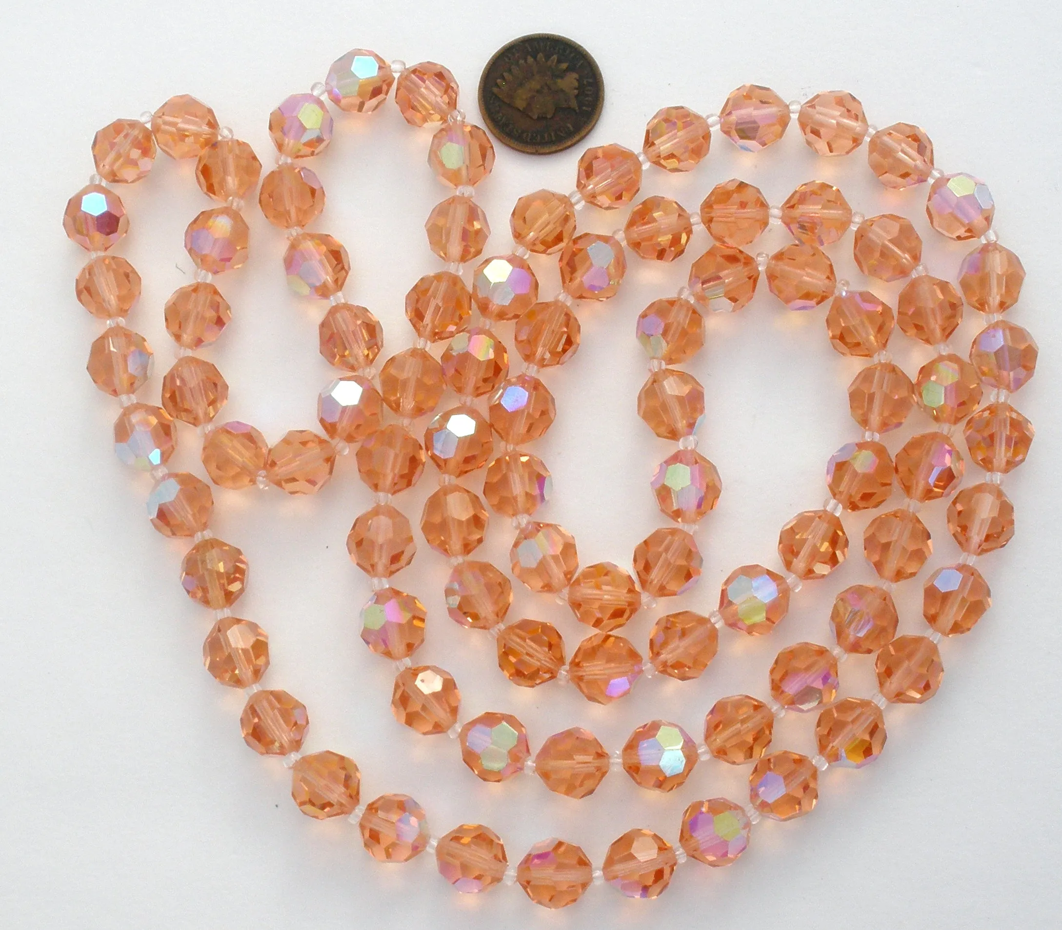 Pink Crystal Bead Necklace 42" Vintage