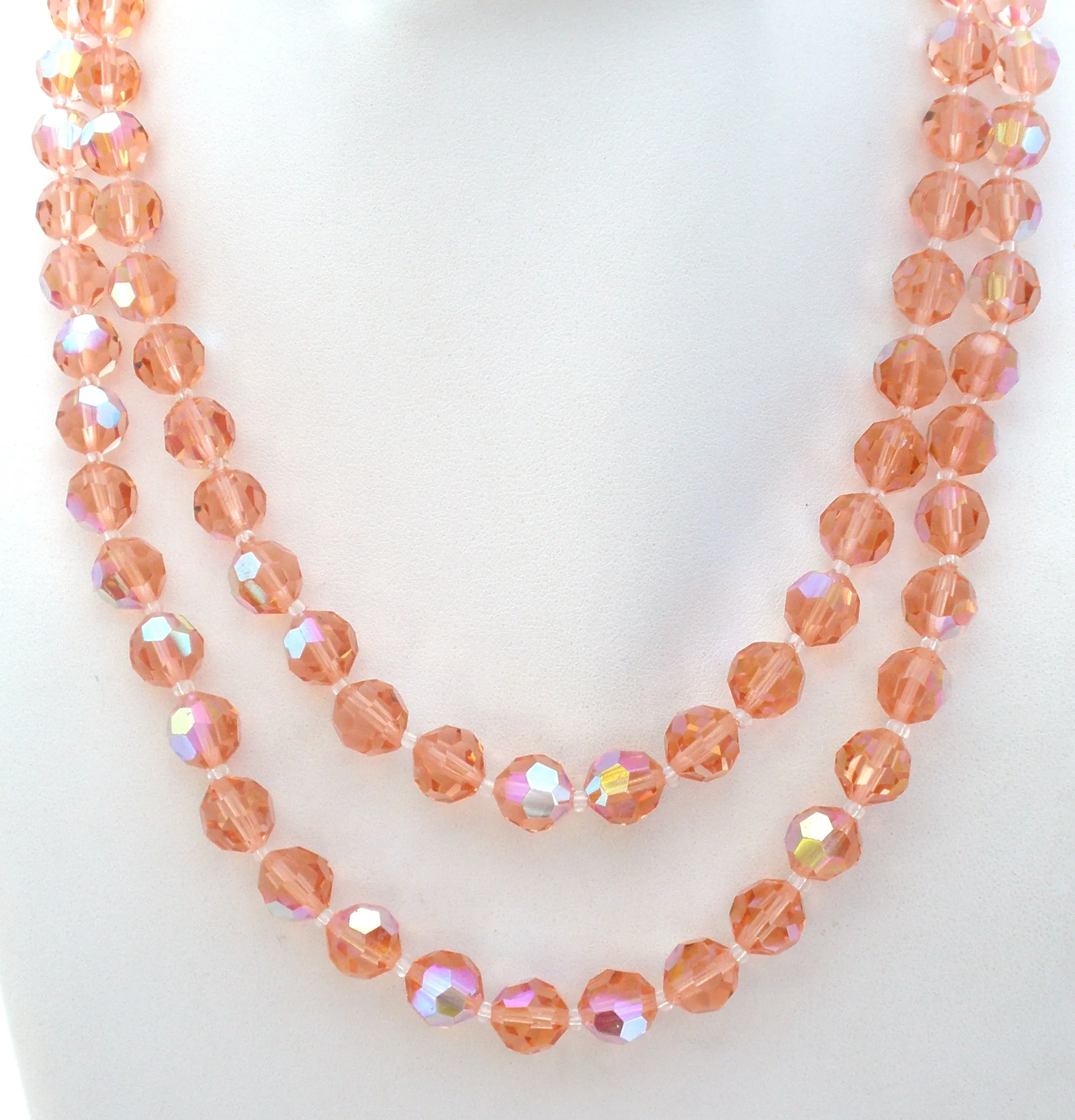 Pink Crystal Bead Necklace 42" Vintage