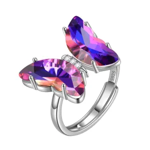 Purple Butterfly Ring February Amethyst Birthstone Women Girls Jewelry Birthday Gift