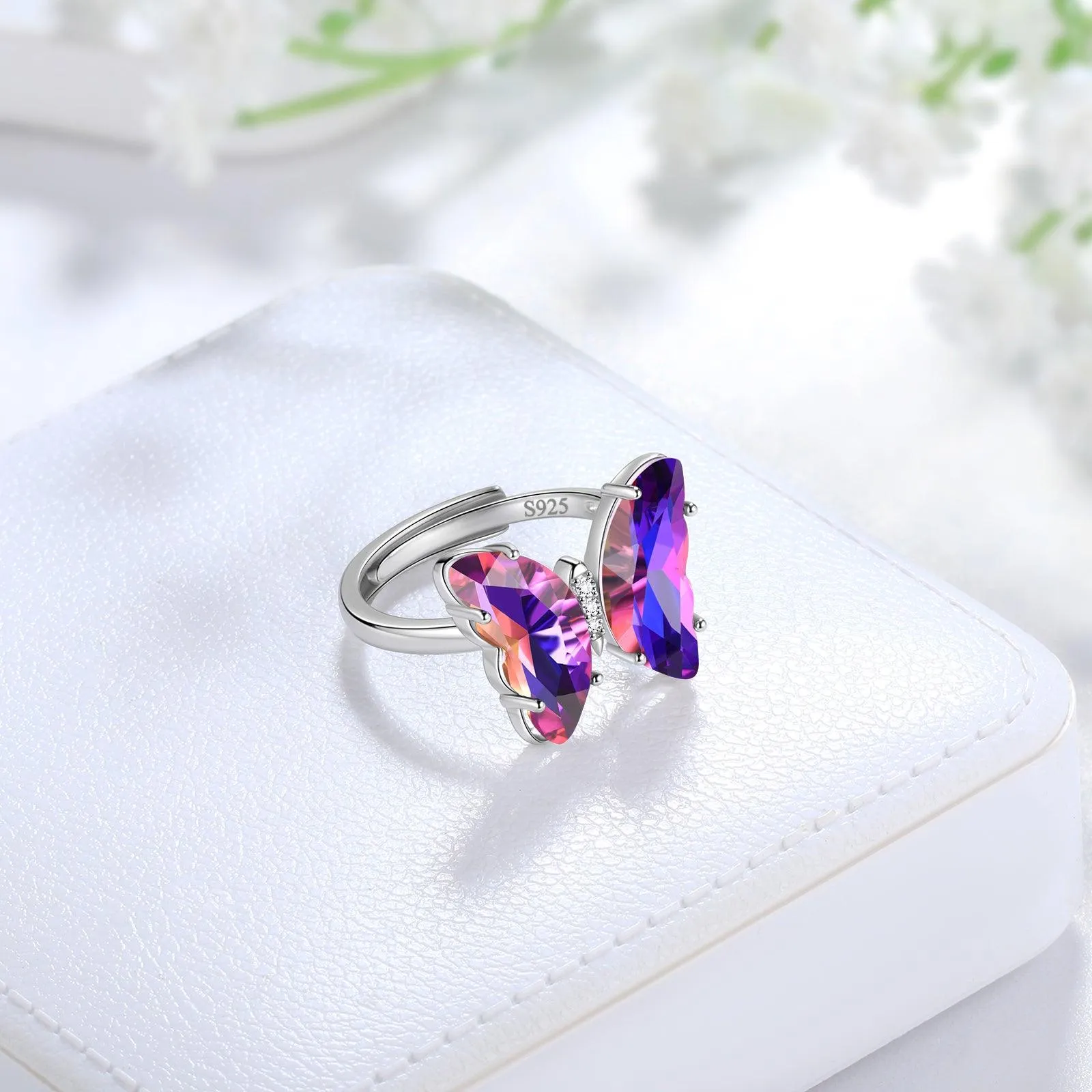 Purple Butterfly Ring February Amethyst Birthstone Women Girls Jewelry Birthday Gift