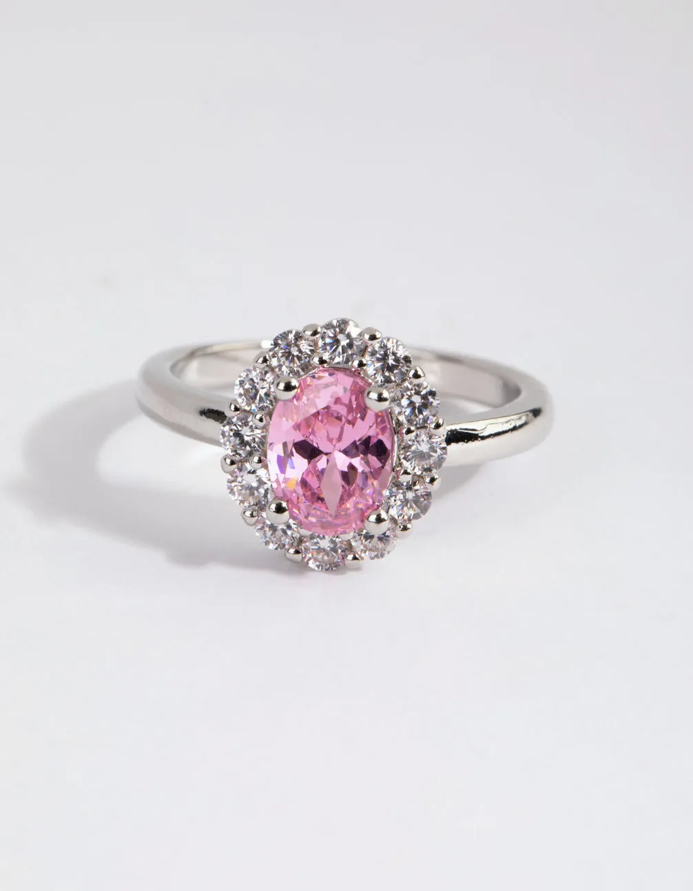 Rhodium Pink Cubic Zirconia Oval Ring