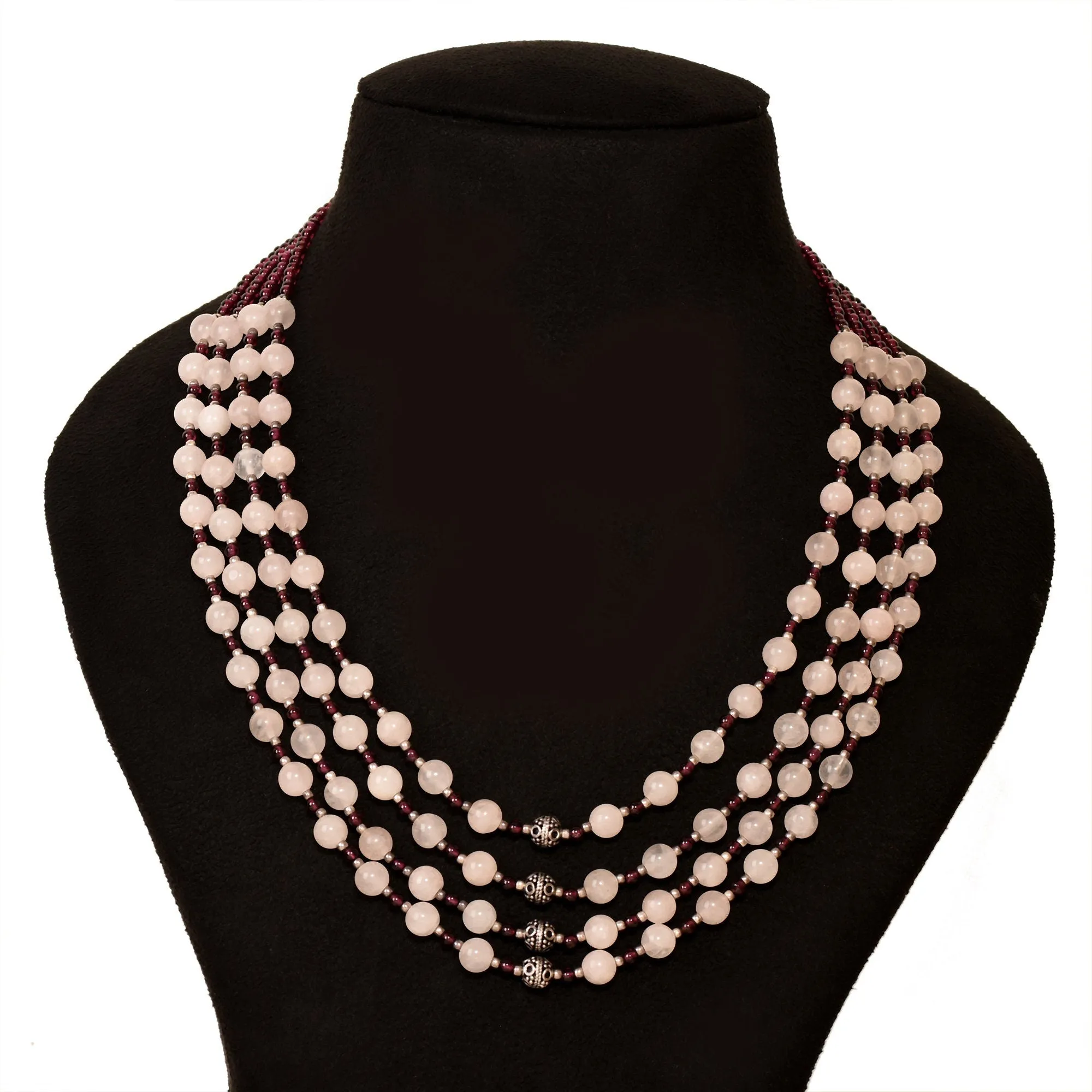 Rose Quartz and Garnet Beaded Necklace