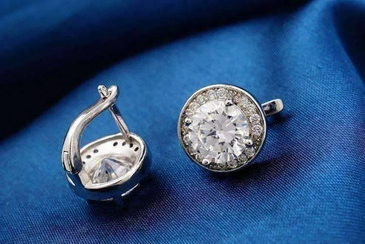 Round Cut Halo 3Ctw Simulated Sapphire Cz Set On 18K White Gold Plated Earrings for Women in Five Elegant Colors Special Occasion