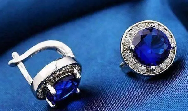 Round Cut Halo 3Ctw Simulated Sapphire Cz Set On 18K White Gold Plated Earrings for Women in Five Elegant Colors Special Occasion