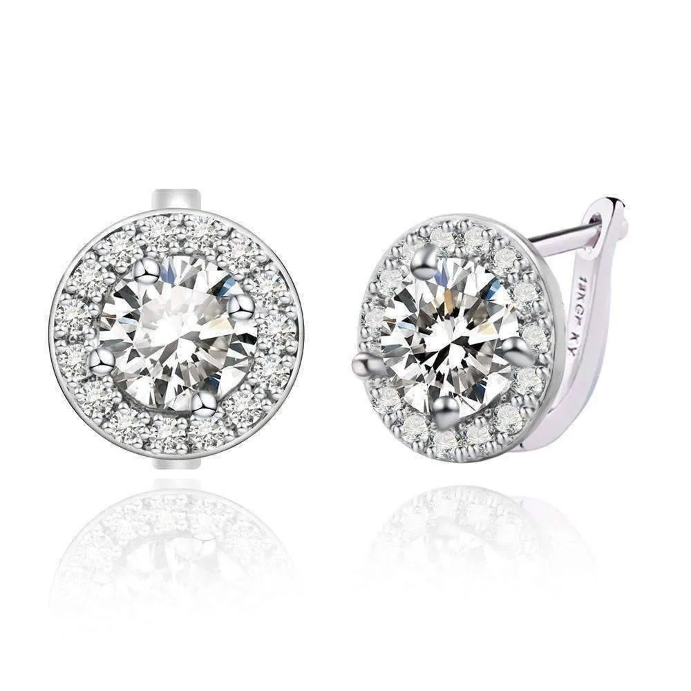 Round Cut Halo 3Ctw Simulated Sapphire Cz Set On 18K White Gold Plated Earrings for Women in Five Elegant Colors Special Occasion