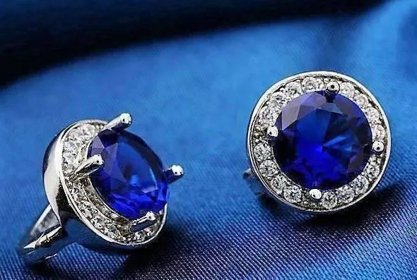 Round Cut Halo 3Ctw Simulated Sapphire Cz Set On 18K White Gold Plated Earrings for Women in Five Elegant Colors Special Occasion