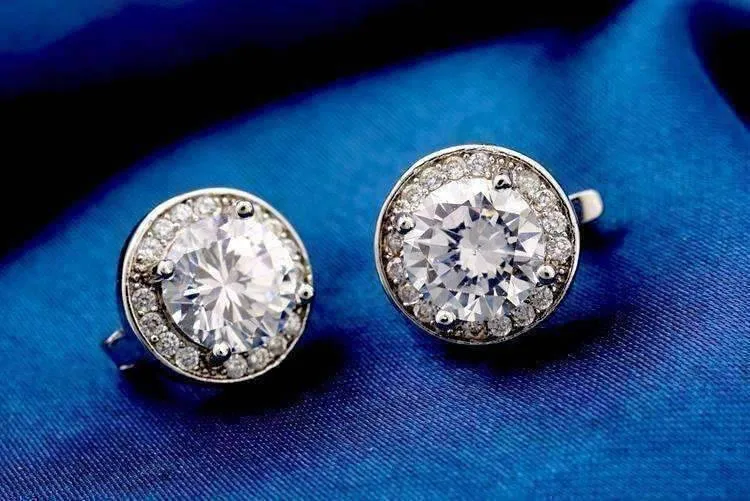 Round Cut Halo 3Ctw Simulated Sapphire Cz Set On 18K White Gold Plated Earrings for Women in Five Elegant Colors Special Occasion