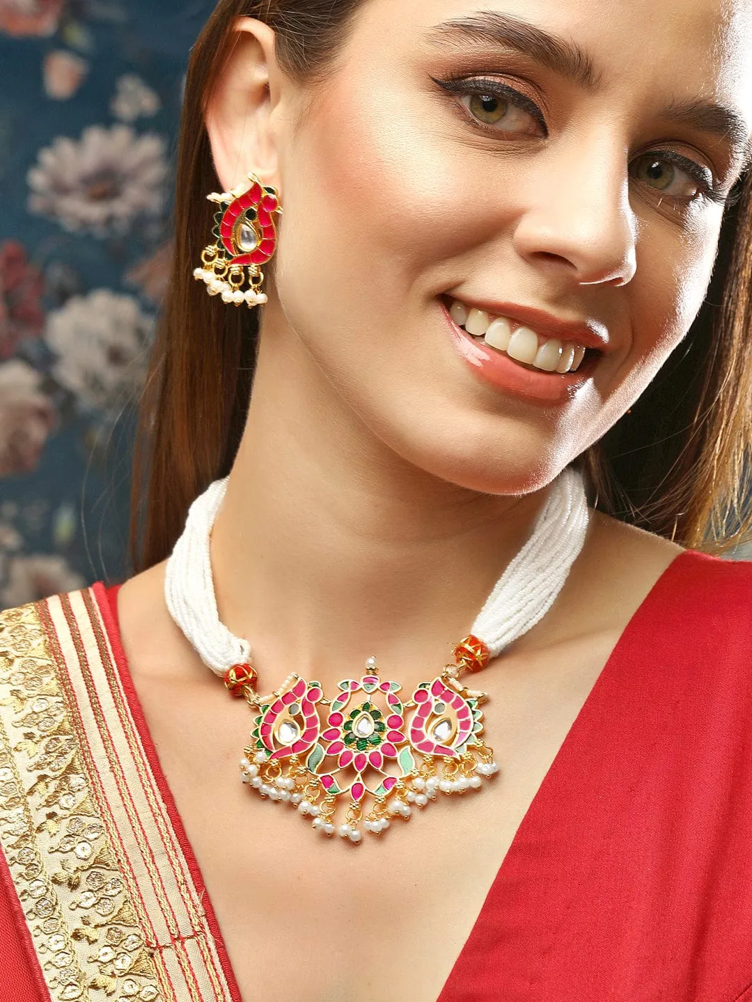 Rubans Gold-Plated Enameled Beaded Brass Jewellery Set