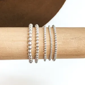 Set of Five | Beaded Bliss Bracelet Set in Matte Silver