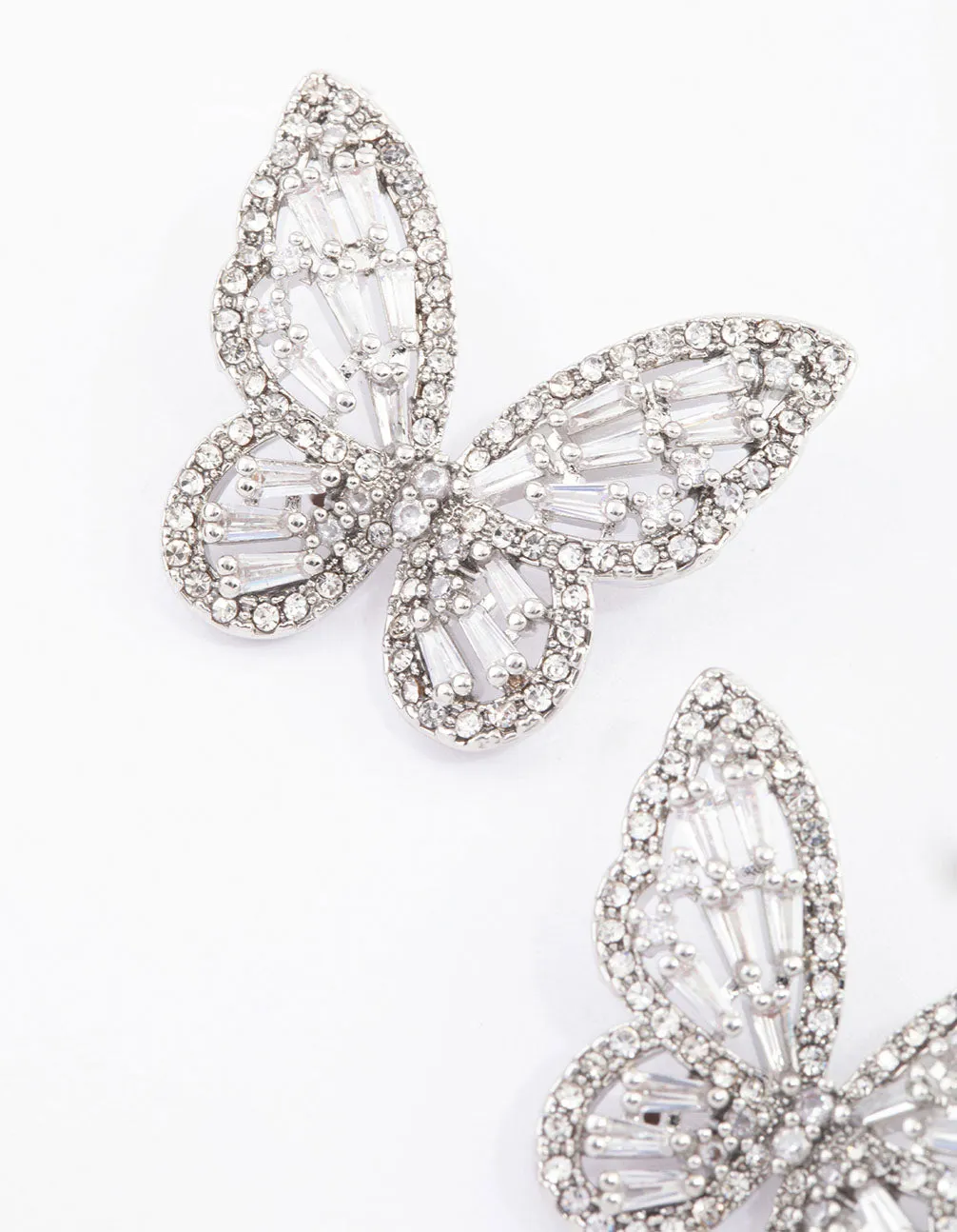 Silver Flutter Butterfly Cubic Zirconia Stud Earrings