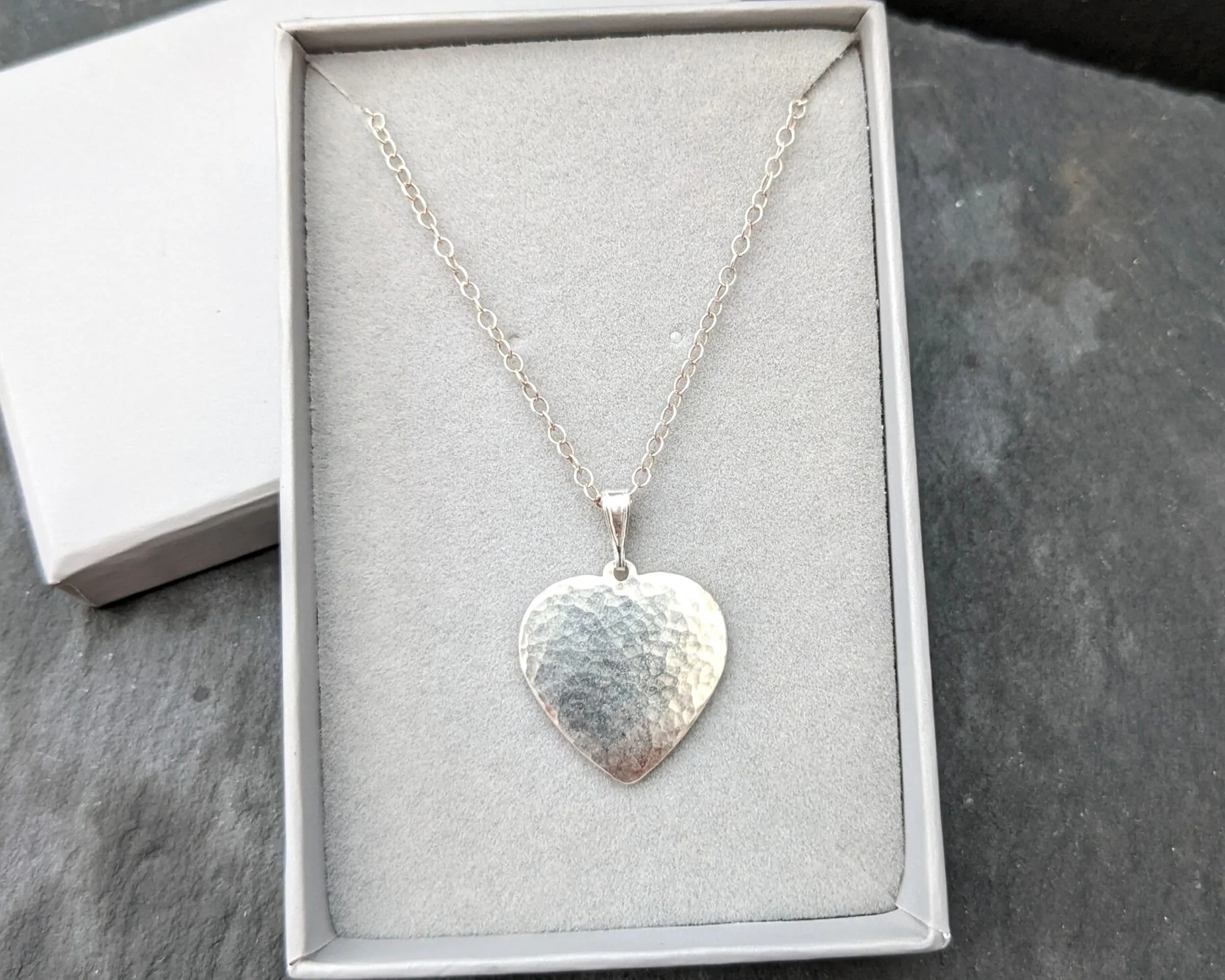 Simple heart necklace, hammered silver pendant, birthday gift, personalised gift