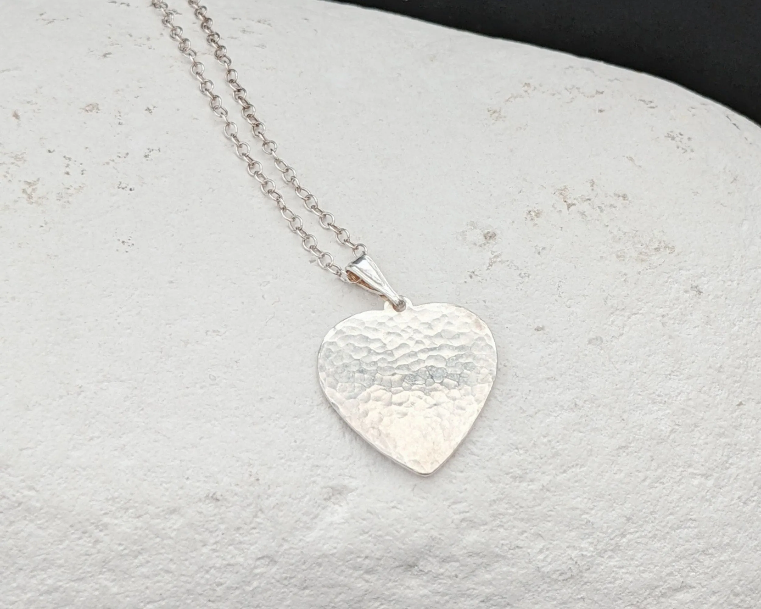 Simple heart necklace, hammered silver pendant, birthday gift, personalised gift