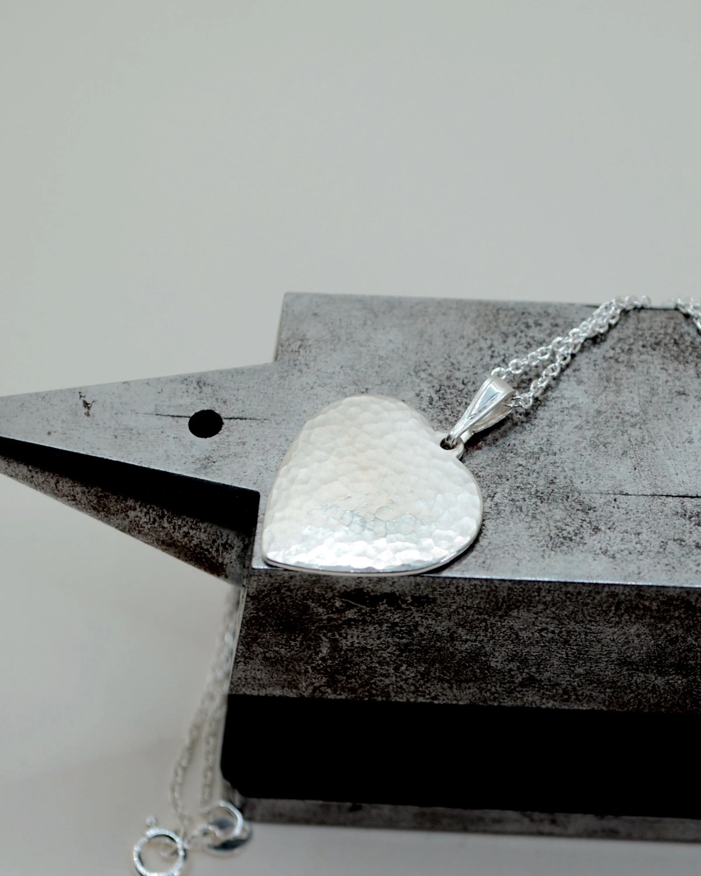 Simple heart necklace, hammered silver pendant, birthday gift, personalised gift