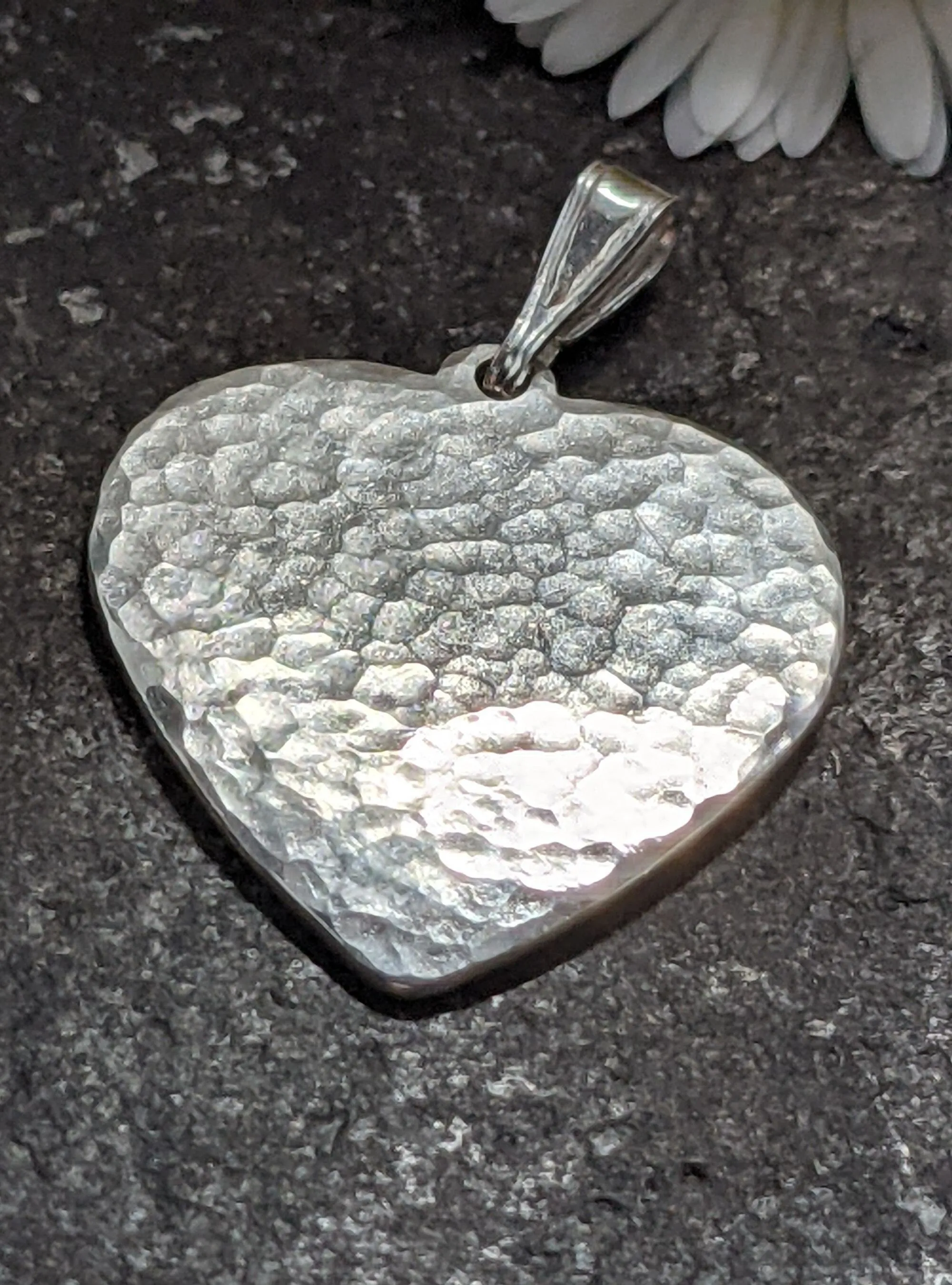 Simple heart necklace, hammered silver pendant, birthday gift, personalised gift