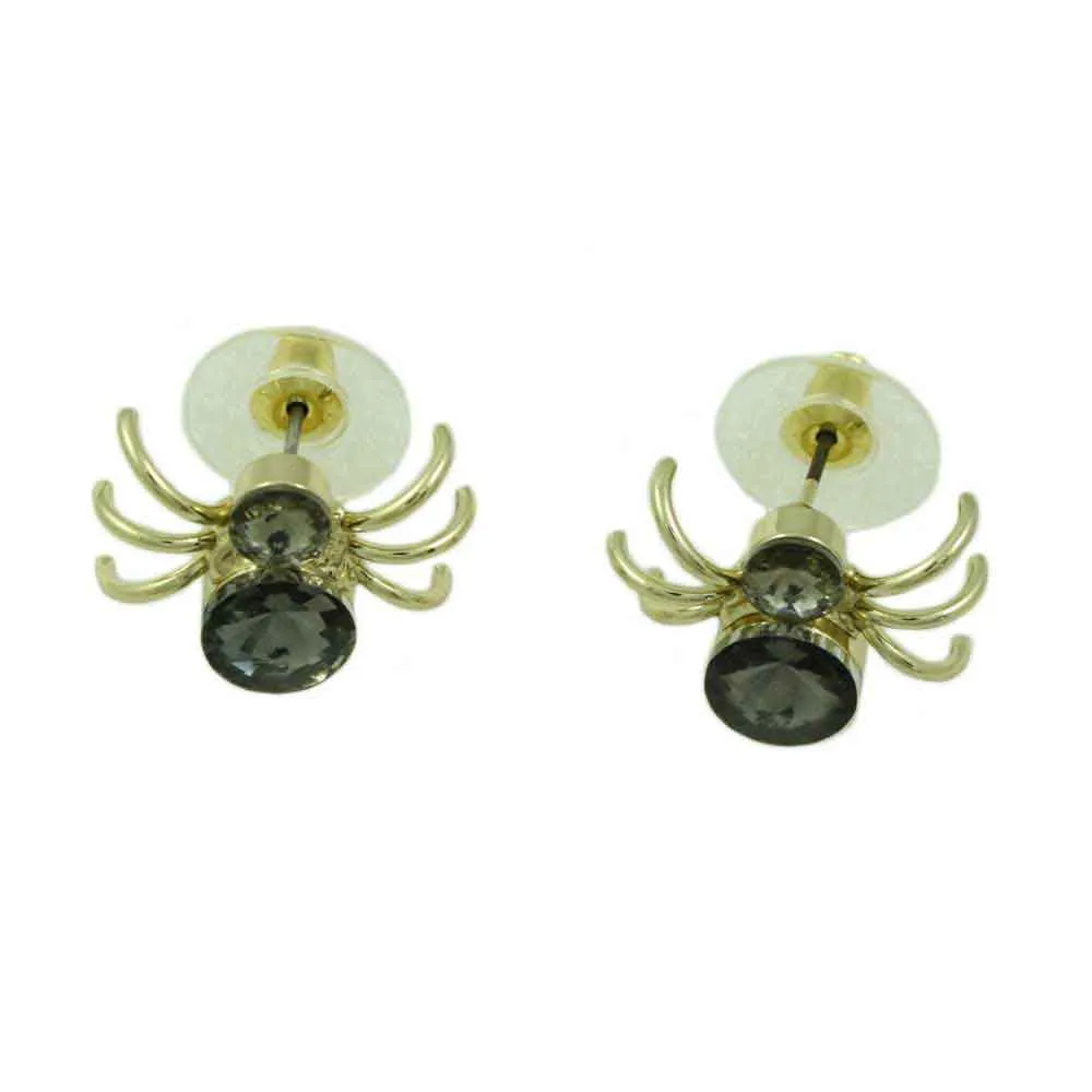 Small Gray Crystal Spider Stud Pierced Earring - REC047