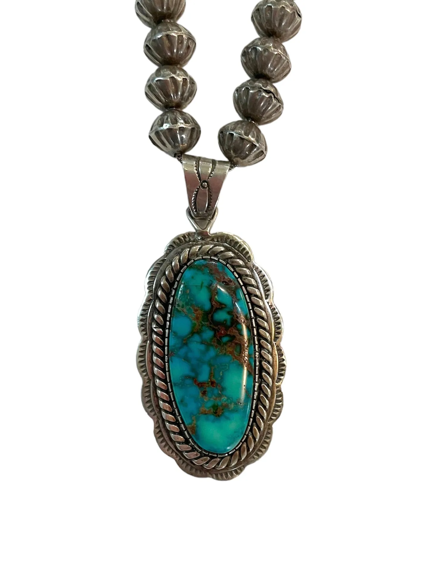 Smokey Bisbee Turquoise and Sterling Silver Navajo Pendant Necklace