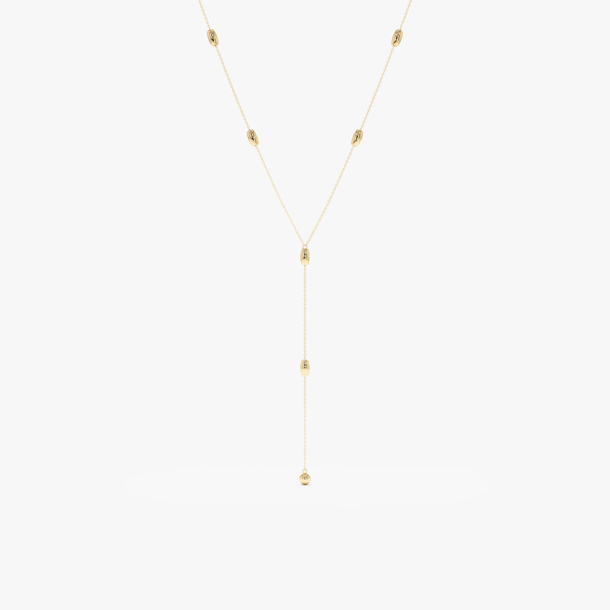 Solid Gold Beaded Lariat Necklace, Lyla