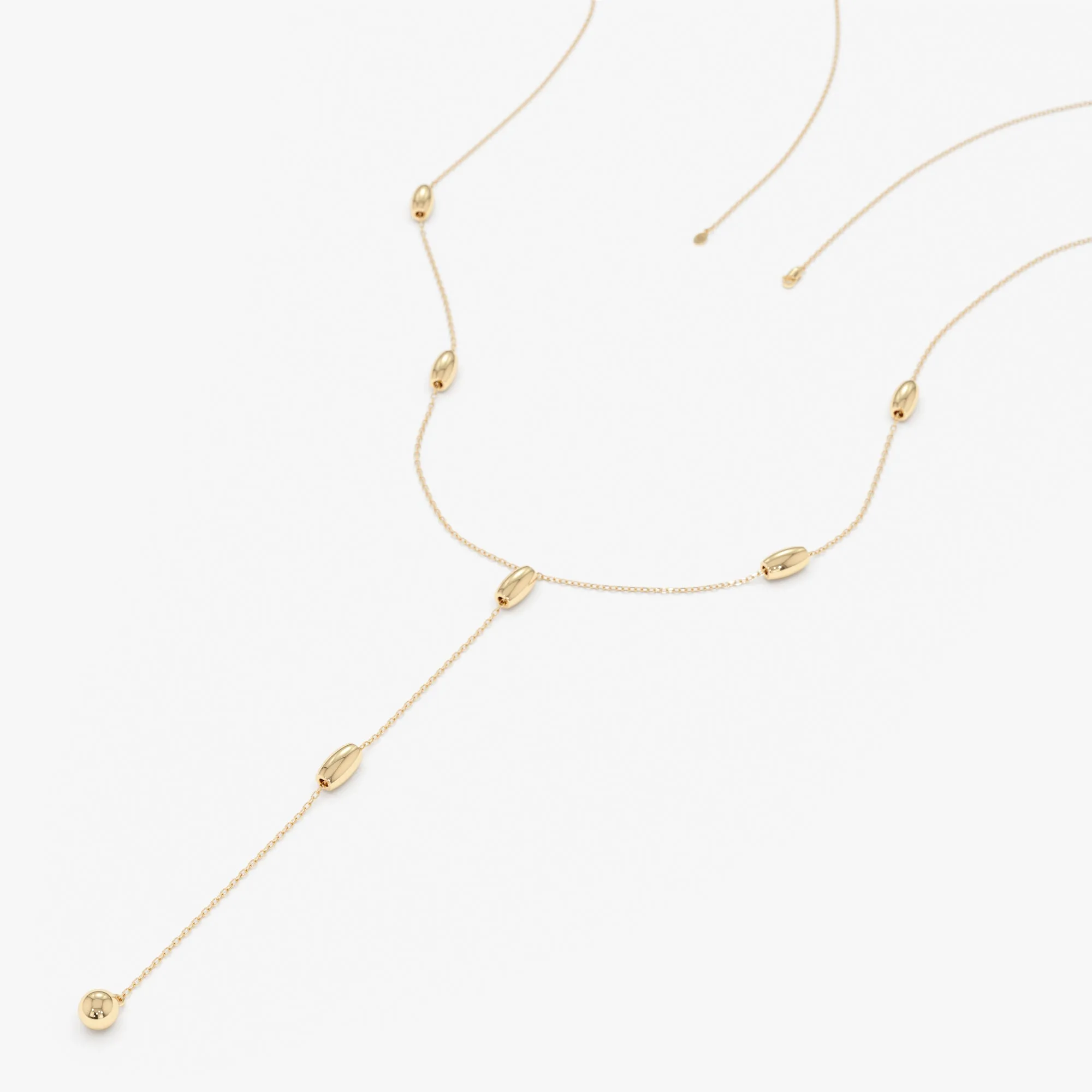 Solid Gold Beaded Lariat Necklace, Lyla