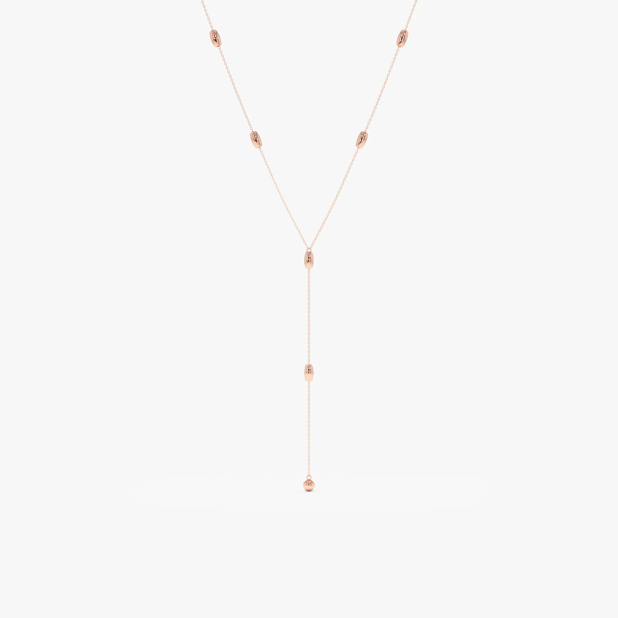 Solid Gold Beaded Lariat Necklace, Lyla