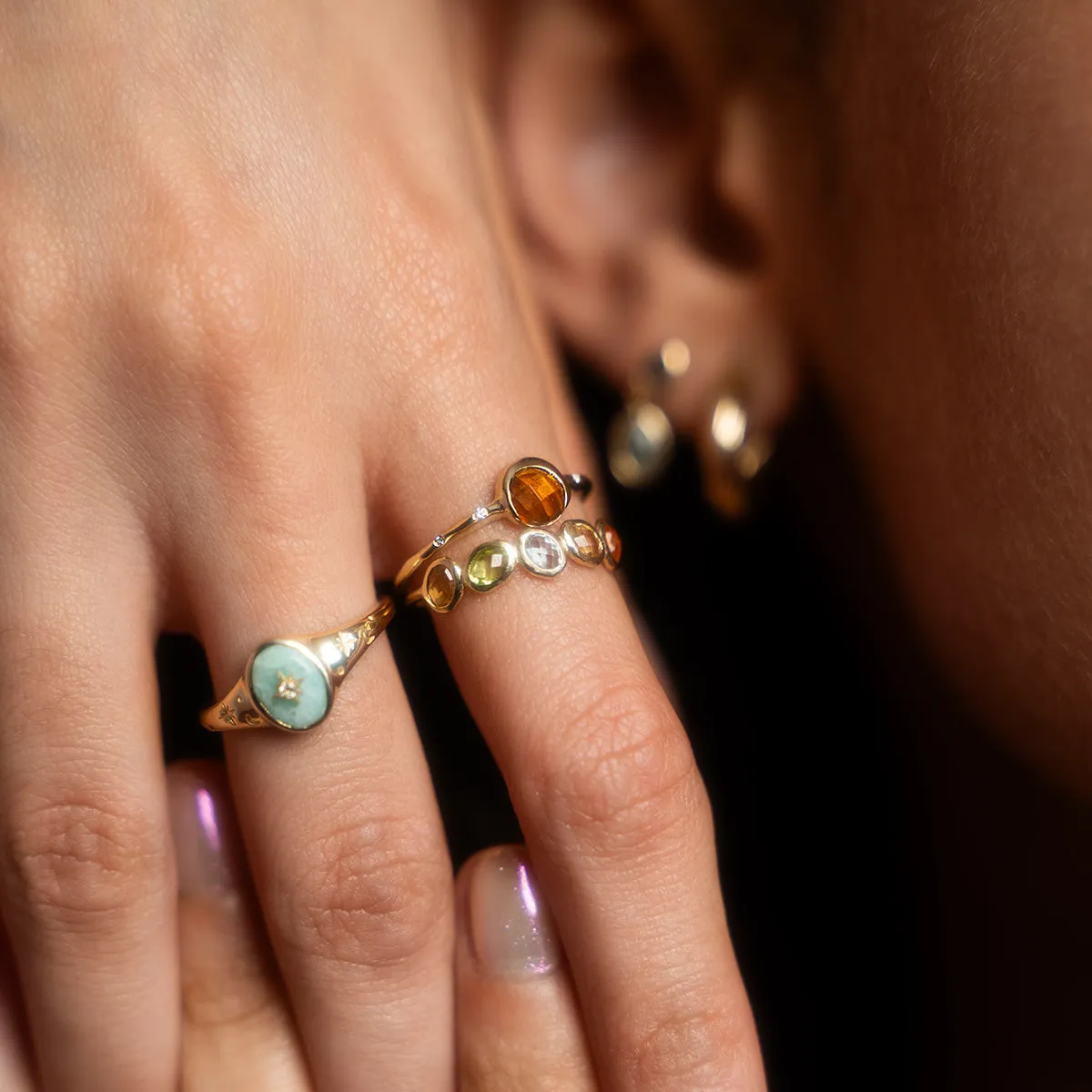 Solid Gold Orange Garnet and Diamond Dusk Ring