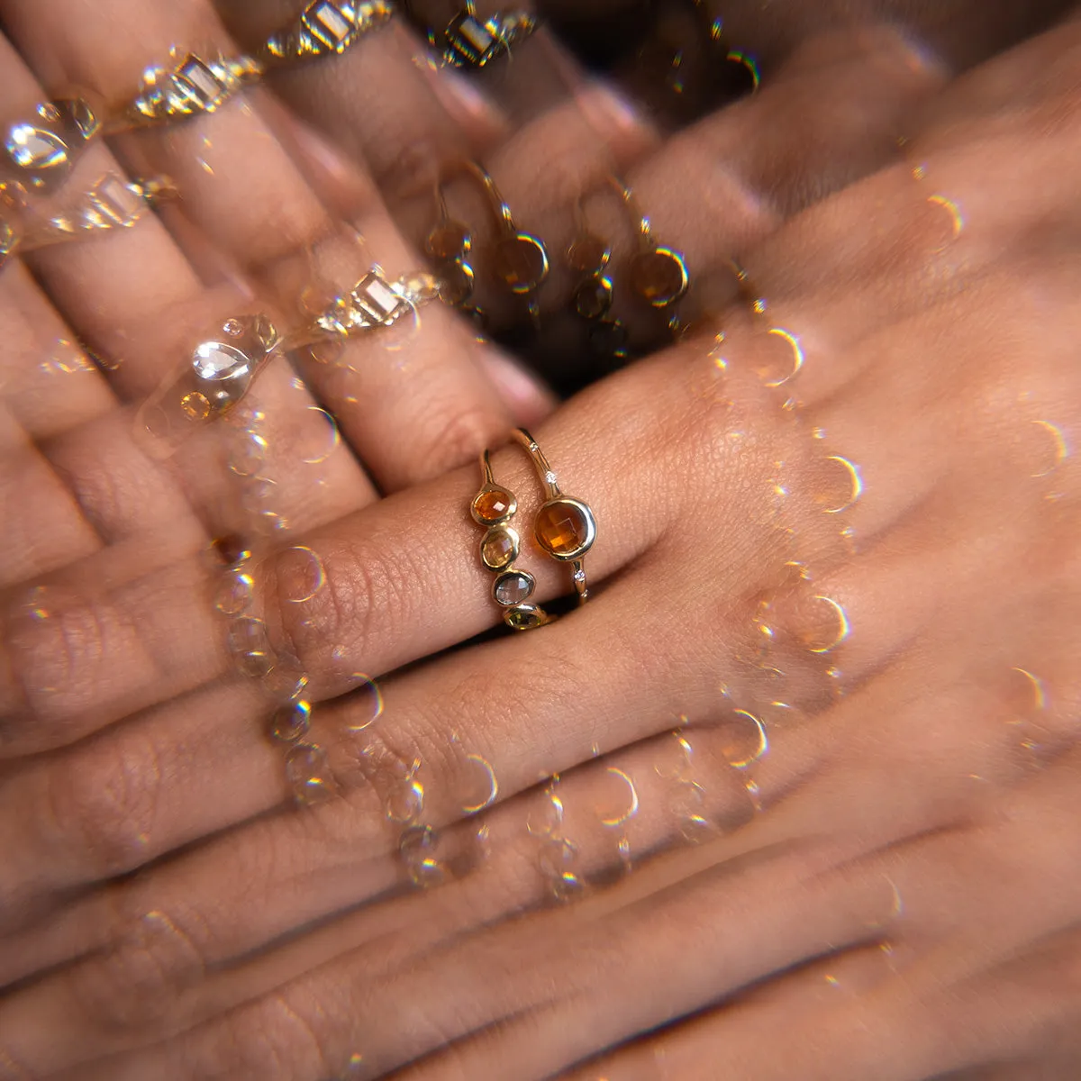 Solid Gold Orange Garnet and Diamond Dusk Ring